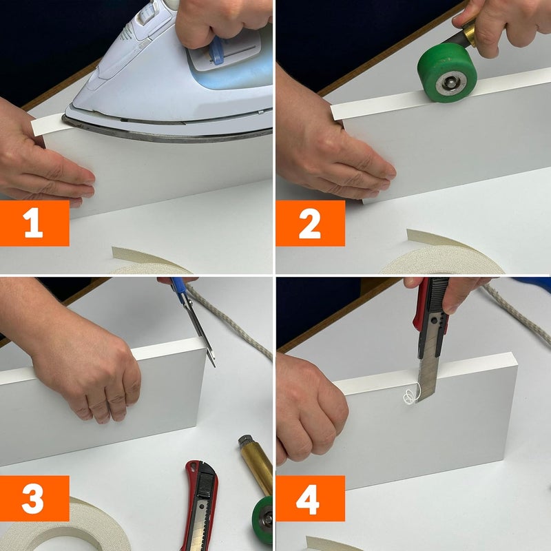 LEAFLEX White Edge Banding 5/8inch x 50 ft Melamine Iron On Adhesive Edging Cabinet Repair Laminate Shelf Board Countertop Furniture Strip Wood Veneer Tape Trim Peel Stick Cabinet Molding Vinyl PVC Iron - Image 5